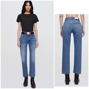 REDONE Originals High Rise Stove Pipe Cotton Button Fly Raw Hem Blue Jeans 28